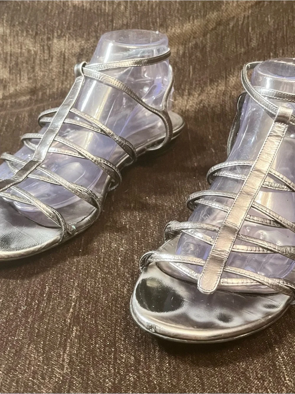 Stuart Weitzman Women's Strappy Metallic Silver Sandals Slides